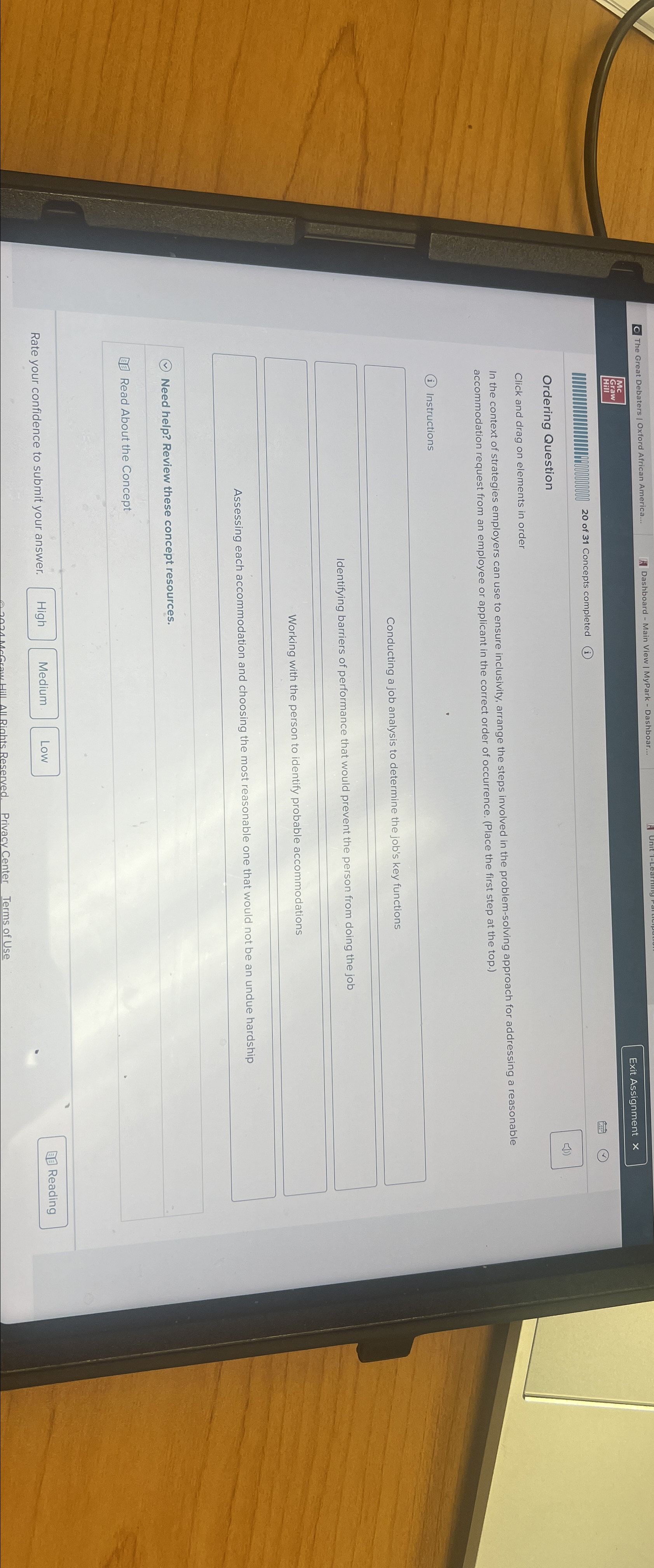  Exit Assignment x Ordering Question Click and drag on elements in