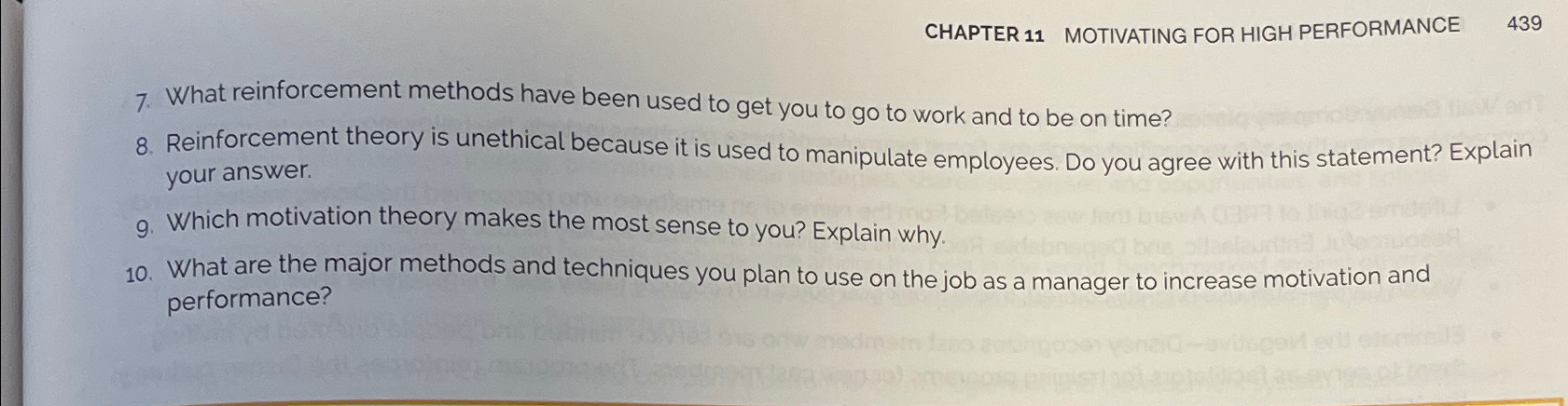  CHAPTER 11 MOTIVATING FOR HIGH PERFORMANCE 439 7. What reinforcement methods