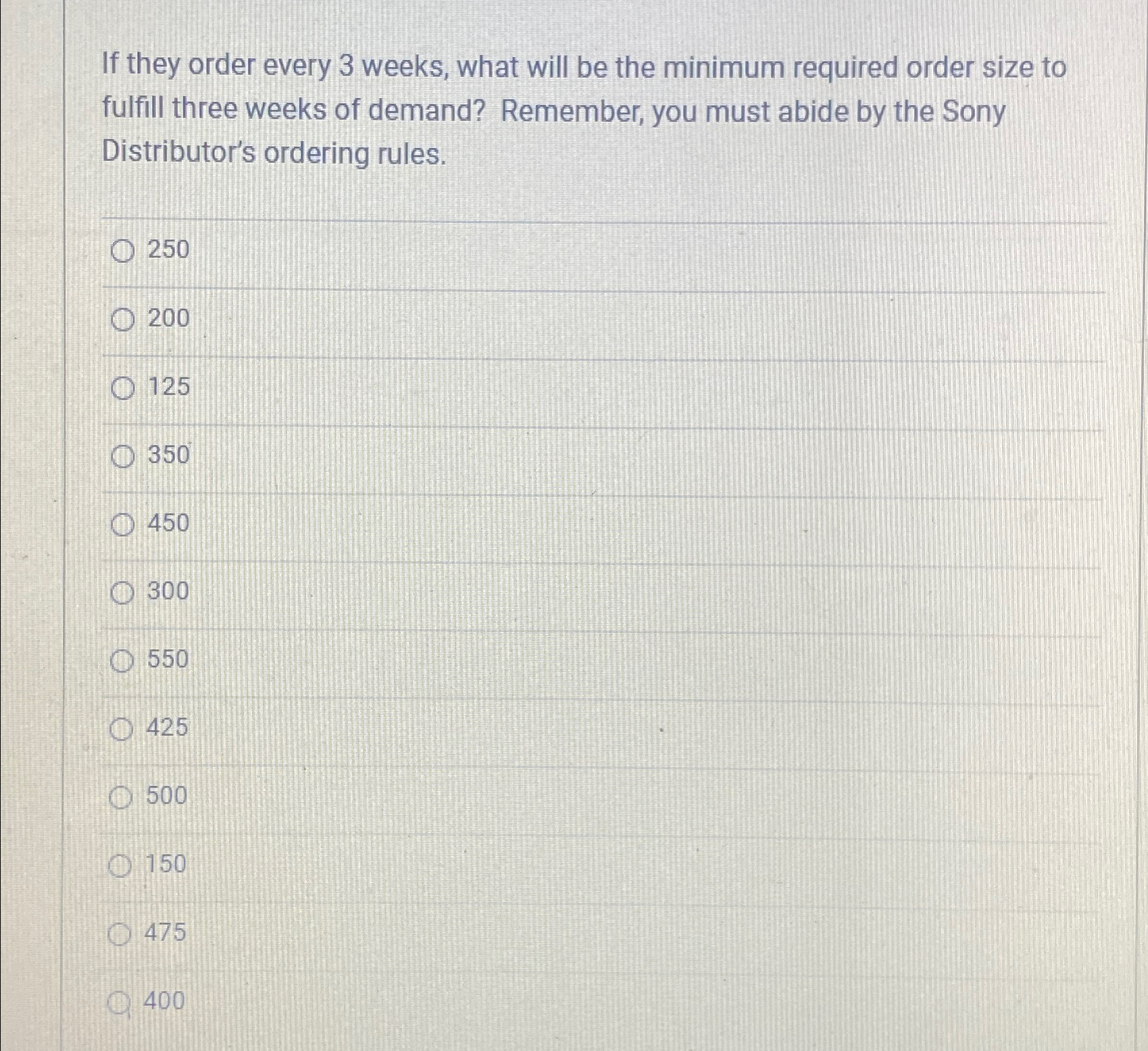  If they order every 3 weeks, what will be the minimum