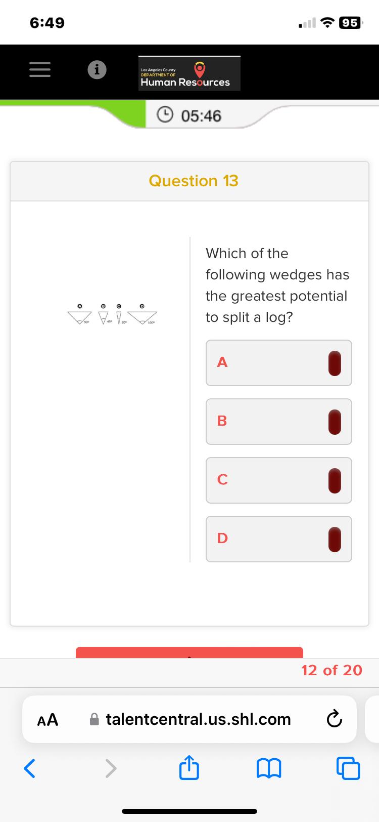  6:49 .95 (i) O Human Resources 05:46 Question 13 Which of