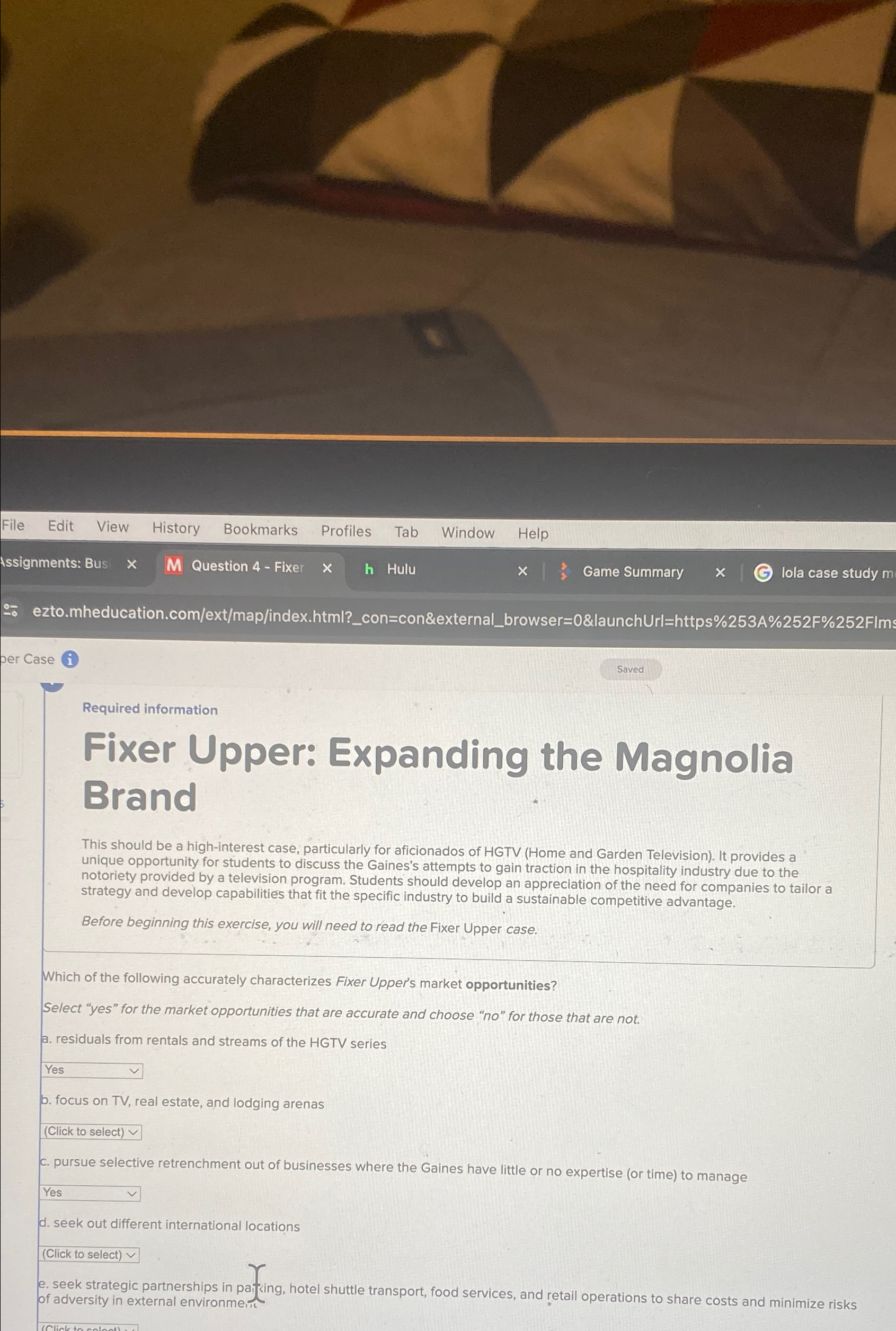 \table[[File Edit],[Assignments:],[per Case i]] Bookmarks Profiles Tab Window Help Question 4-