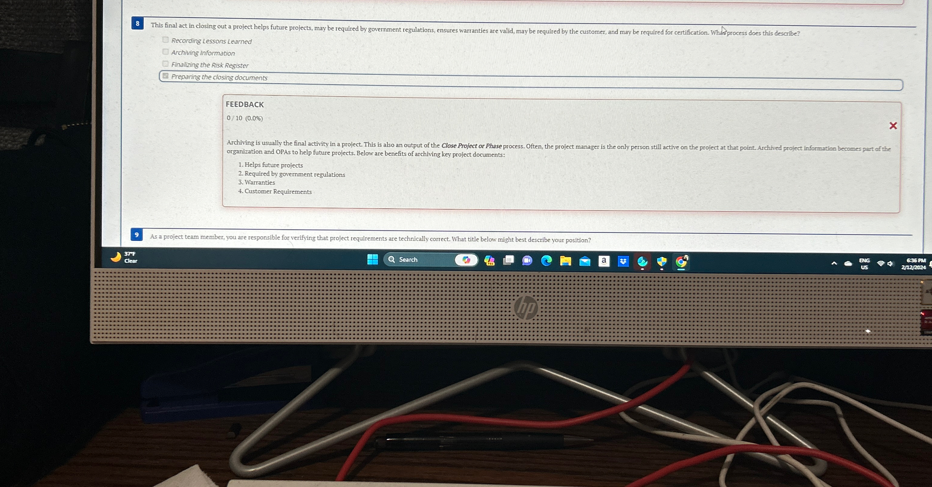  Recording Lessons Learned Archiving Information Finalizing the Risk Register Preparing the