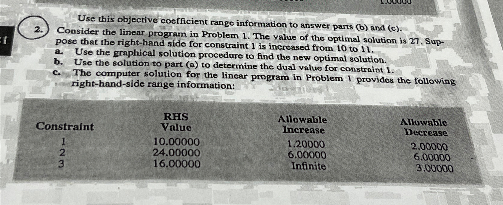  Use this objective coefficient range information to answer parts (b) and