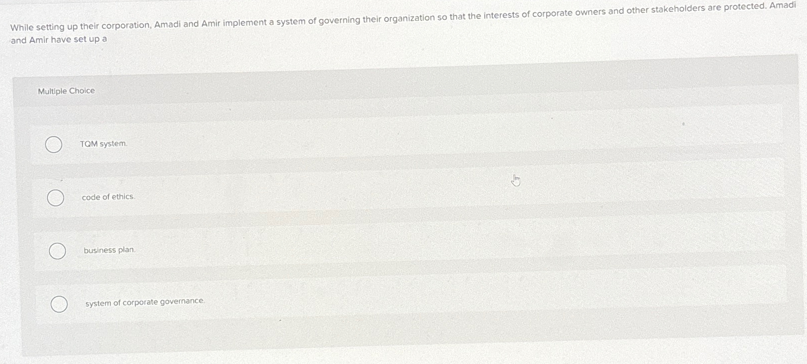  While setting up their corporation, Amadi and Amir implement a system