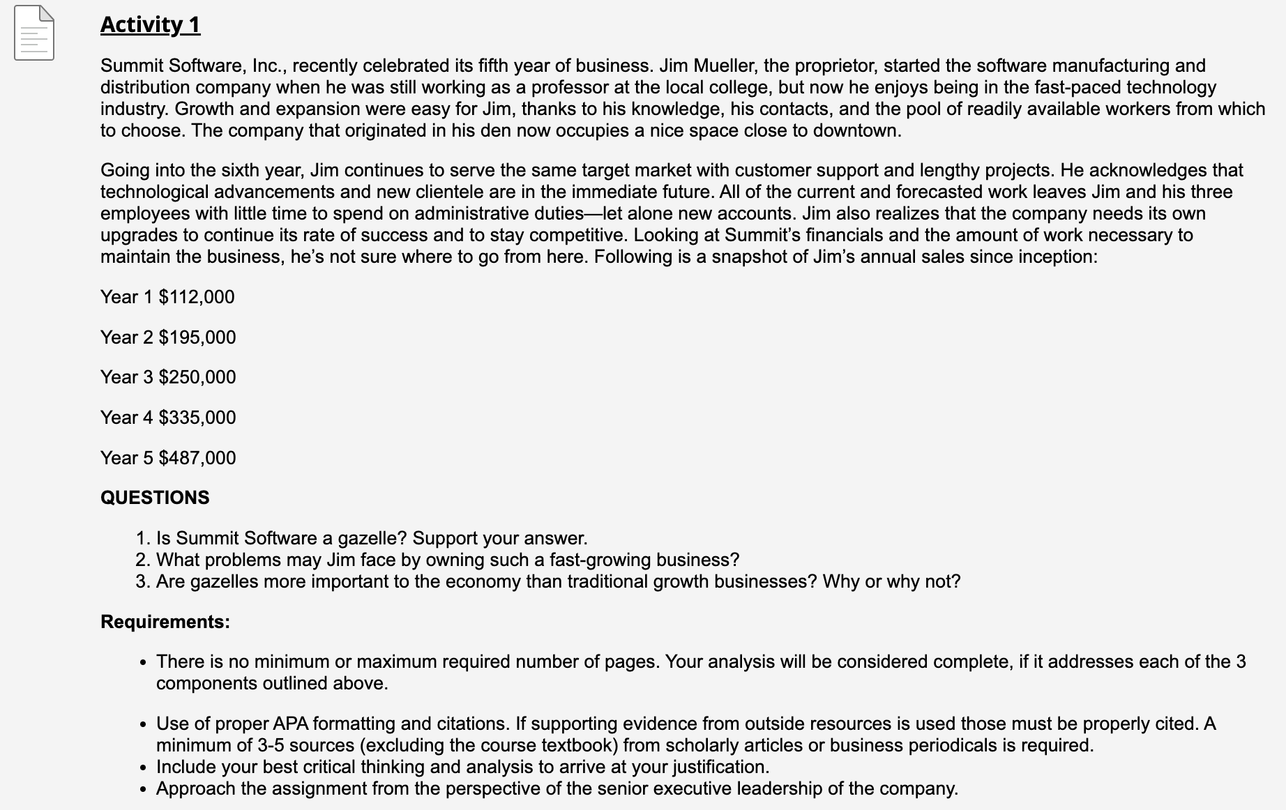  Activity 1 Summit Software, Inc., recently celebrated its fifth year of