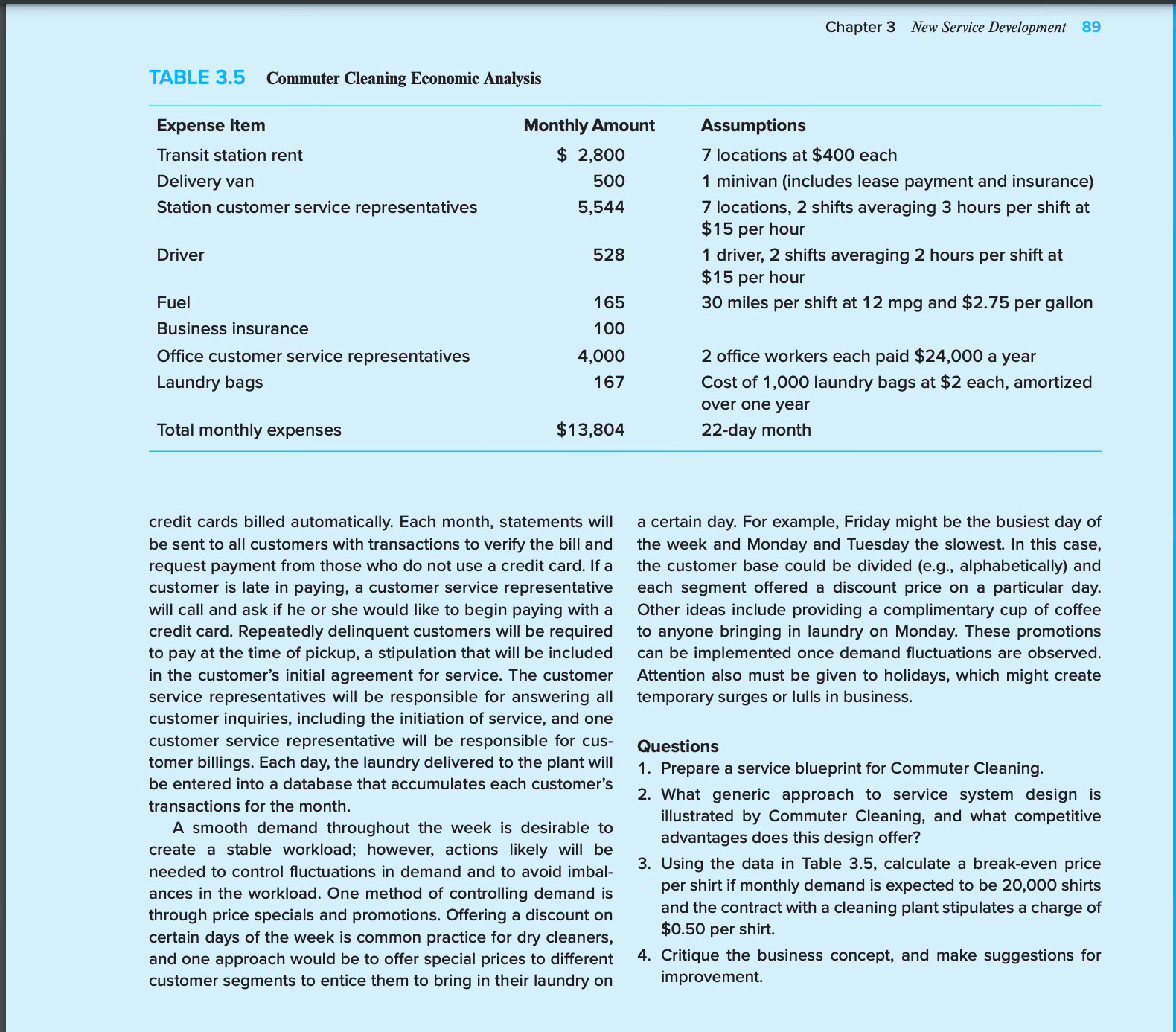  Chapter 3 New Service Development 89 TABLE 3.5 Commuter Cleaning Economic