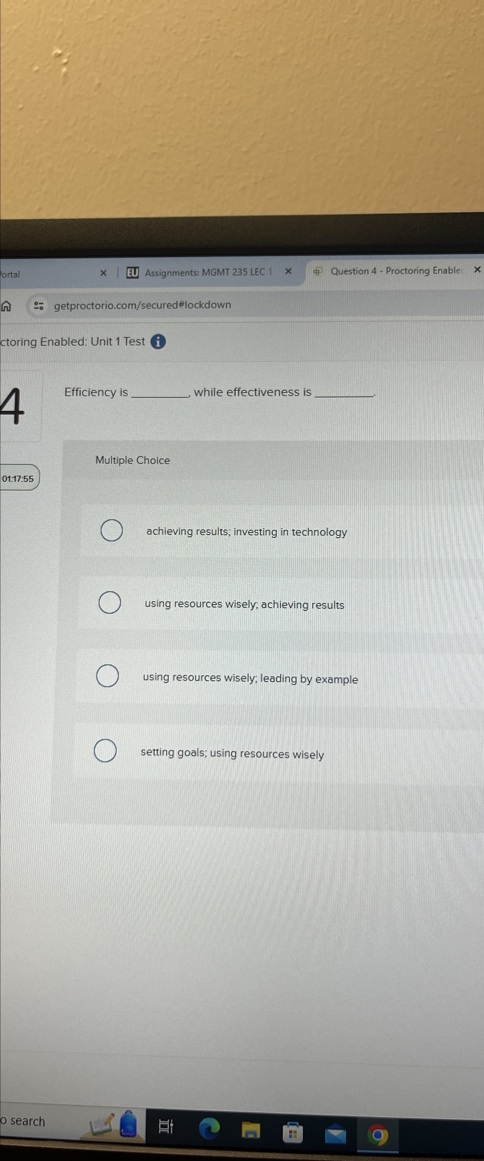 ctoring Enabled: Unit 1 Test 4 Efficiency is while effectiveness is