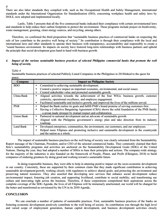 Abstract We explored the sustainable business practices of selected commercial banks and