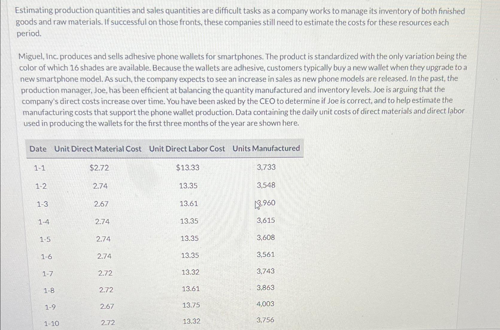  Estimating production quantities and sales quantities are difficult tasks as a