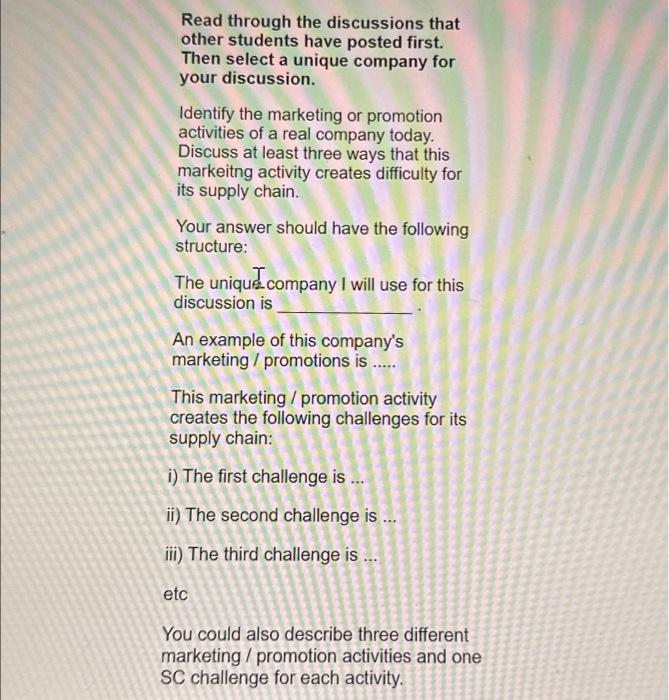  Read through the discussions that other students have posted first. Then