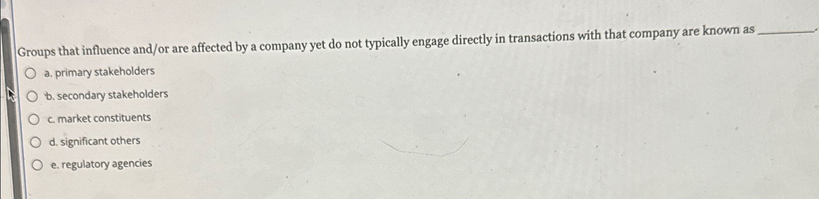  Groups that influence and/or are affected by a company yet do