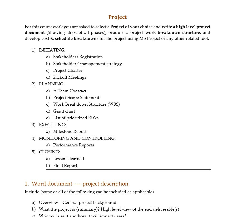 Project For this coursework you are asked to select a Project