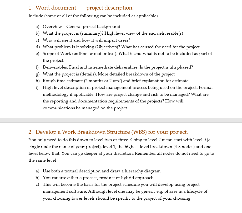 of your choice and write a high level project document (Showing steps