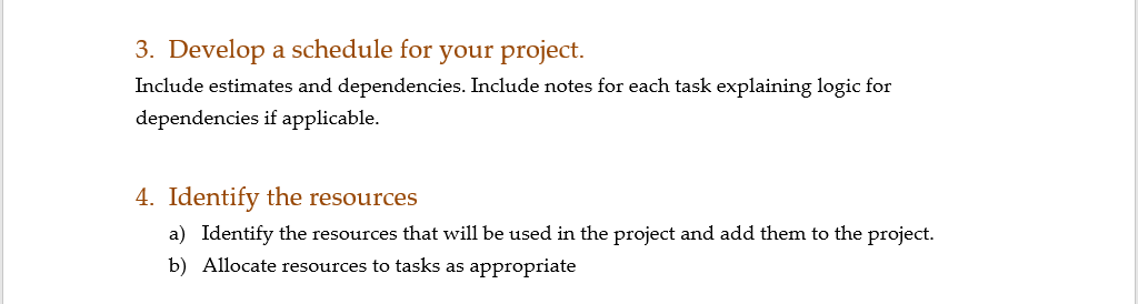 of all phases), produce a project work breakdown structure, and develop cost