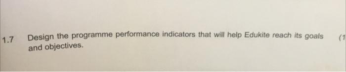  Design the programme performance indicators that will help Edukite reach its