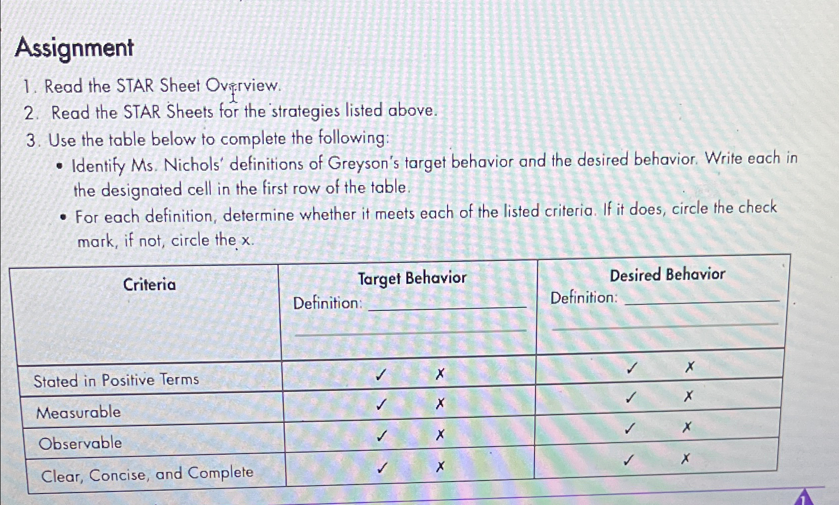  Assignment Read the STAR Sheet Ovirview, Read the STAR Sheets for