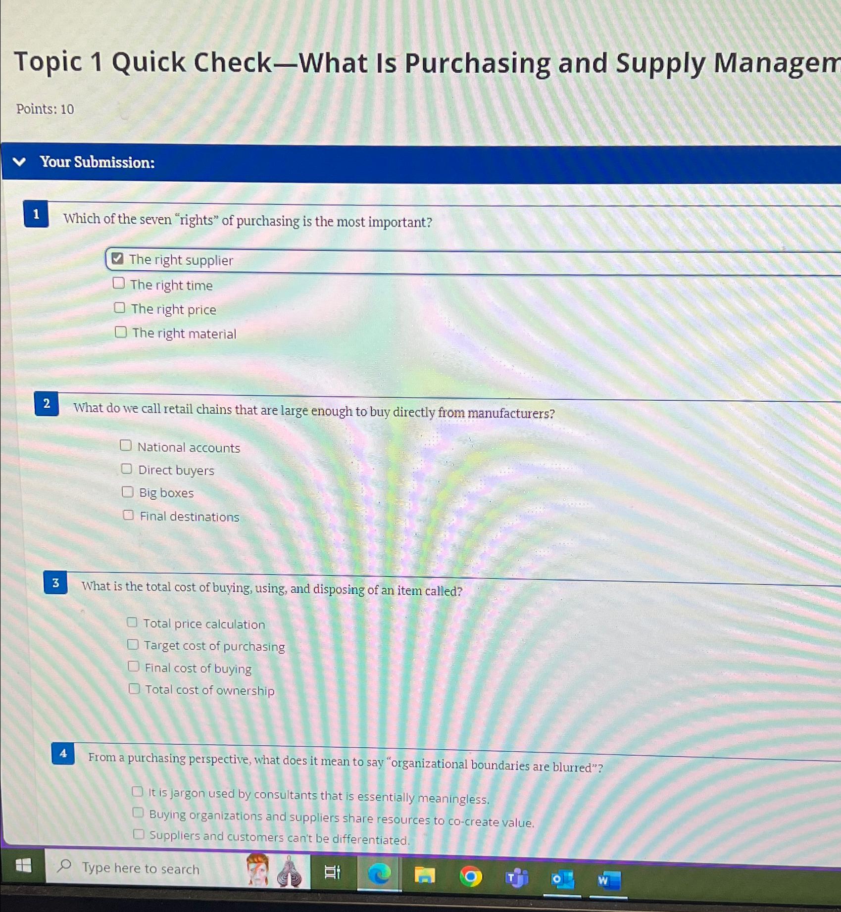  Topic 1 Quick CheckWhat Is Purchasing and Supply Managem Points: 10