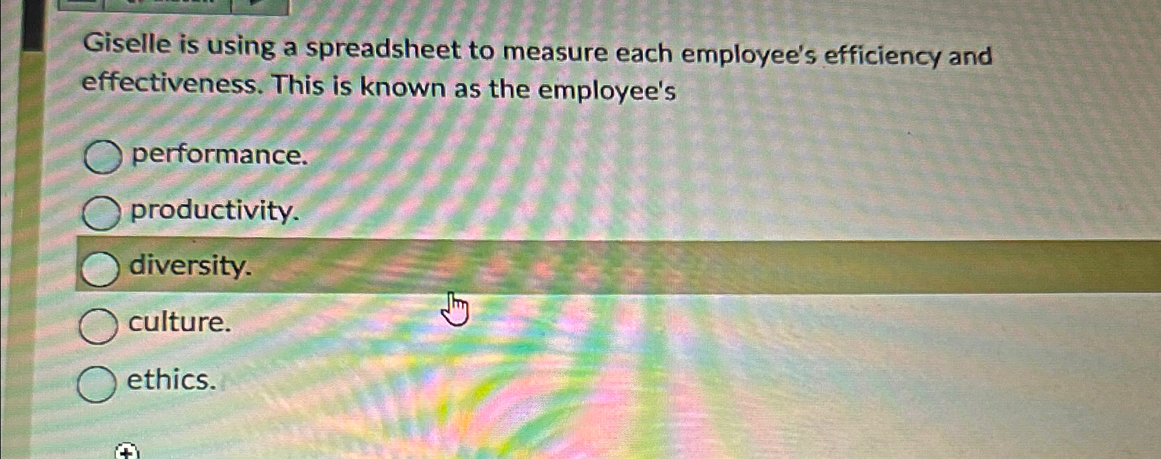  Giselle is using a spreadsheet to measure each employee's efficiency and