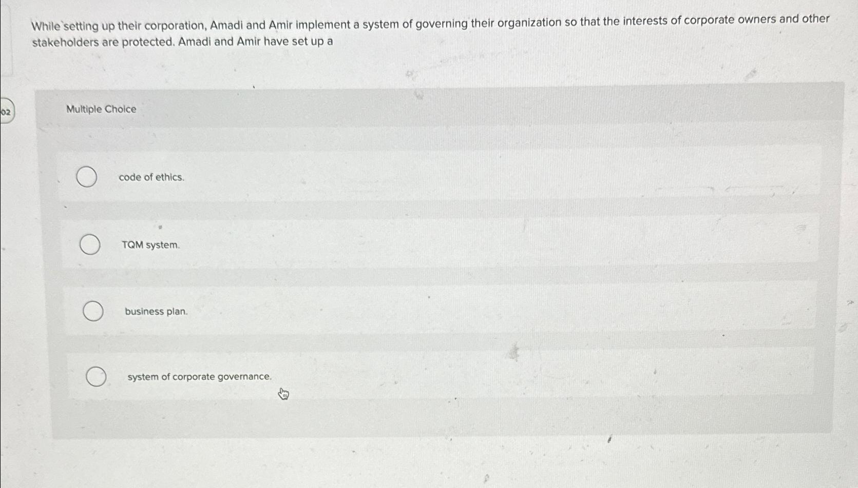  While setting up their corporation, Amadi and Amir implement a system
