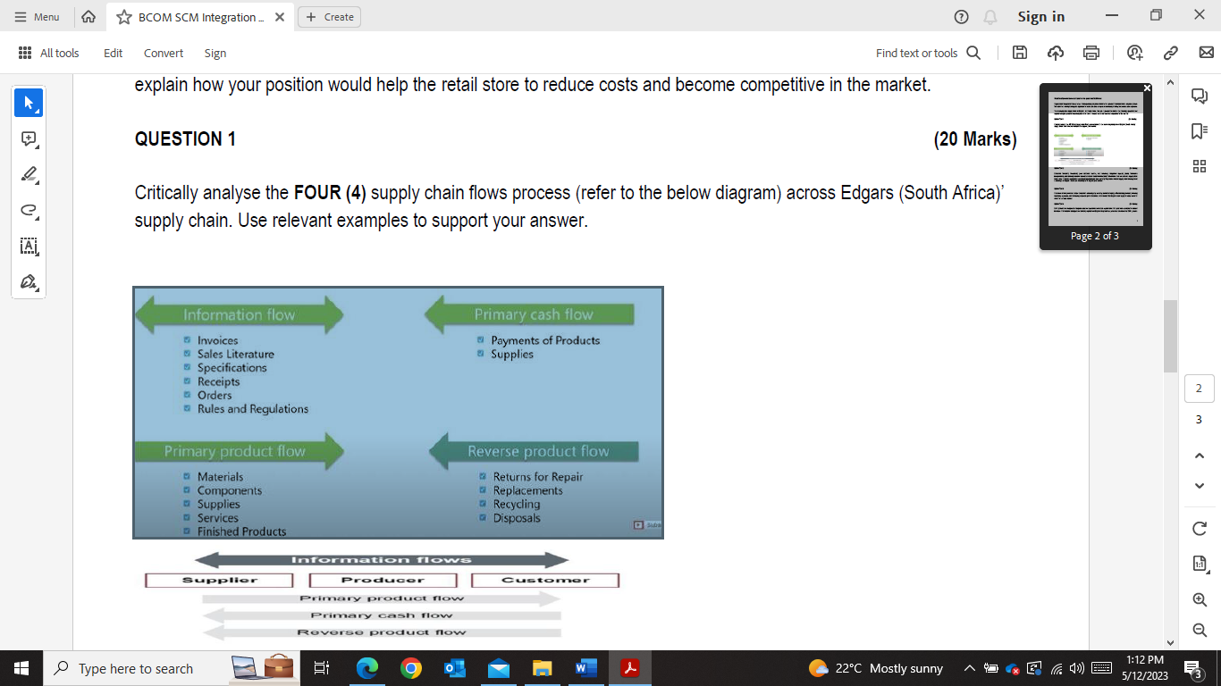 Read the statement below and answer the questions that follow. Supply chain