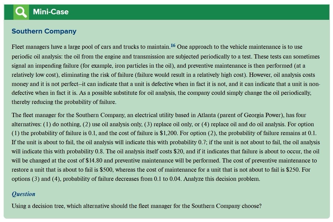  Mini-Case Southern Company Fleet managers have a large pool of cars