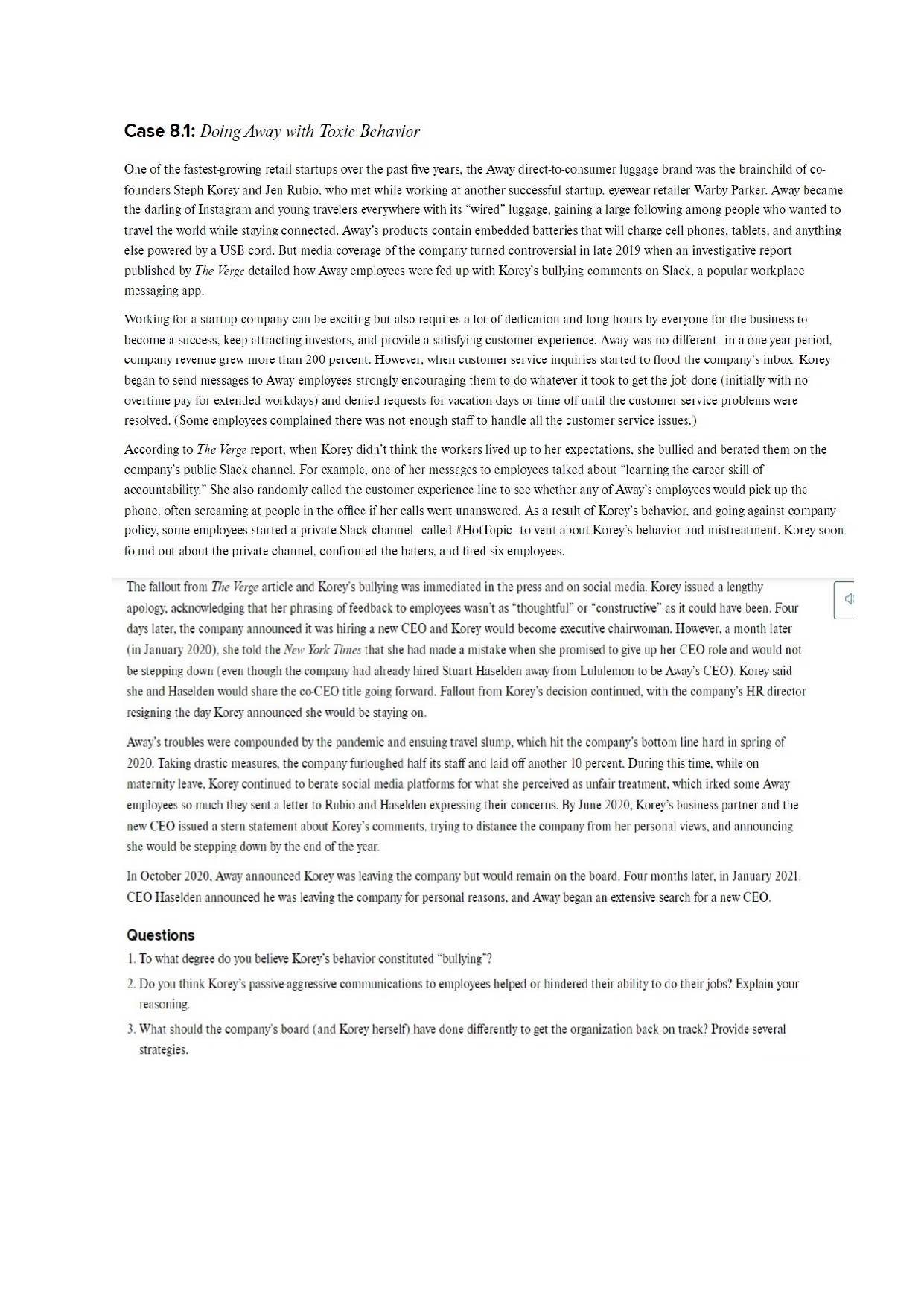  steph korey case study Organizational behavior answerCase 8.1: Doing Away with