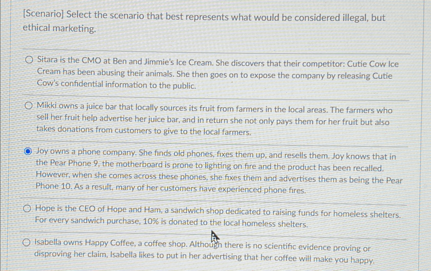  [Scenario] Select the scenario that best represents what would be considered