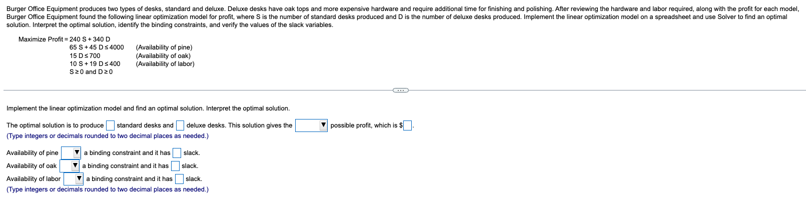 solution. Interpret the optimal solution, identify the binding constraints, and verify