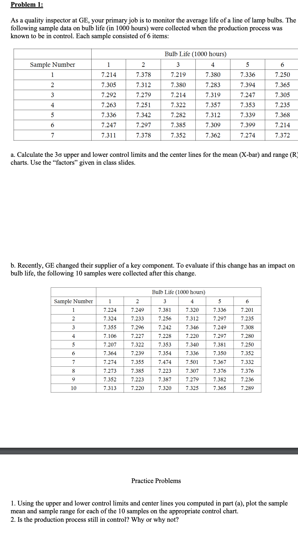  Problem 1: As a quality inspector at GE, your primary job