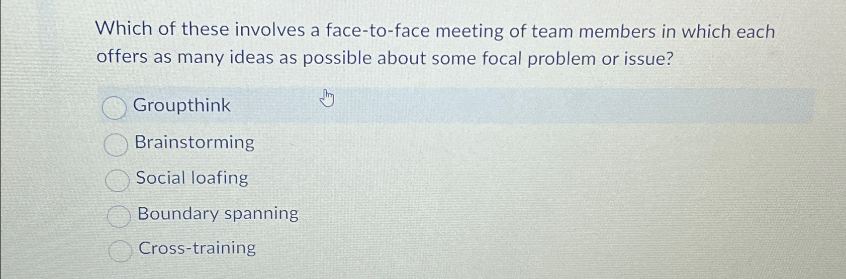  Which of these involves a face-to-face meeting of team members in