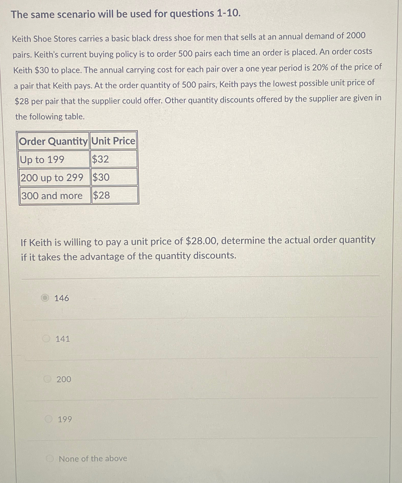  The same scenario will be used for questions 1-10. Keith Shoe
