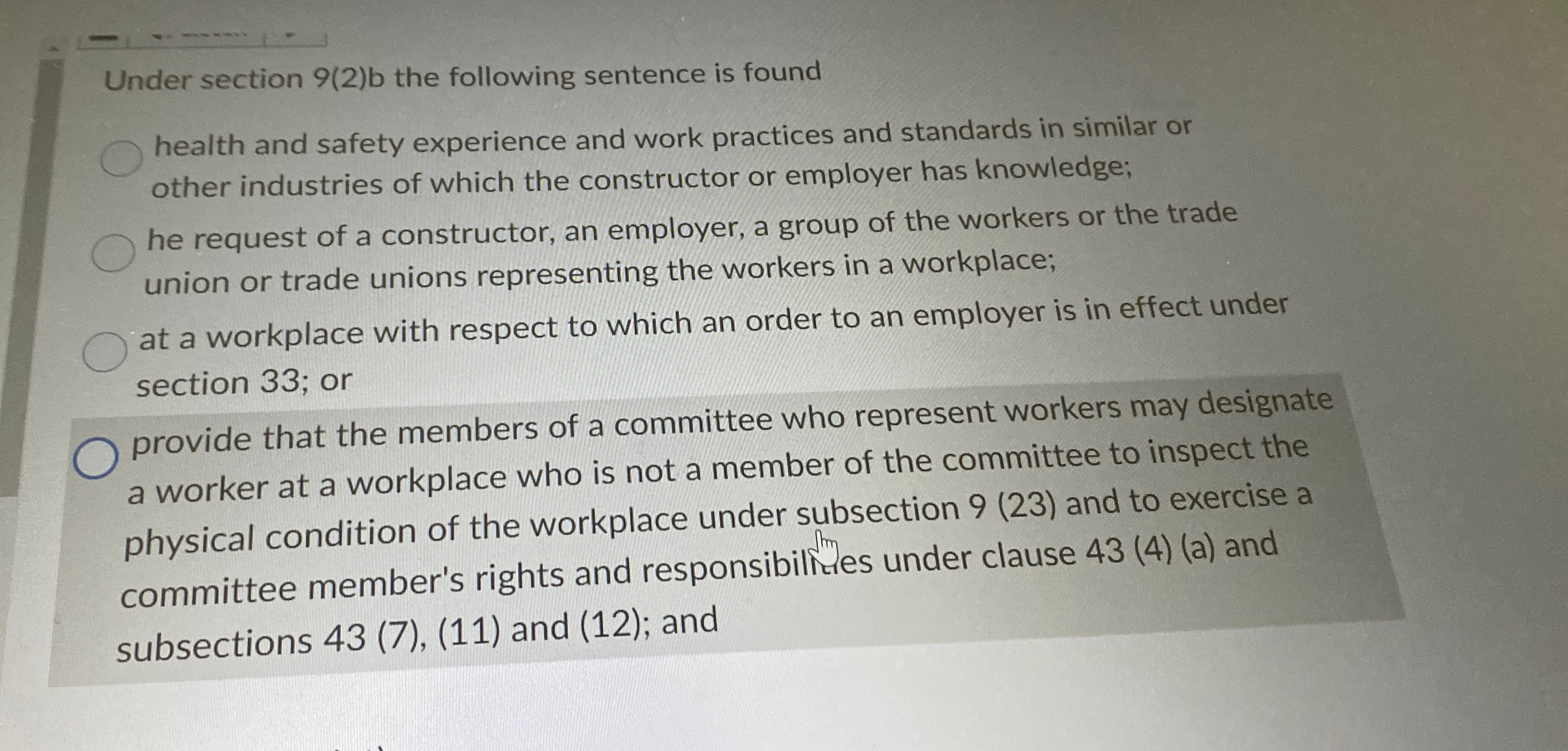  Under section 9(2)b the following sentence is found health and safety