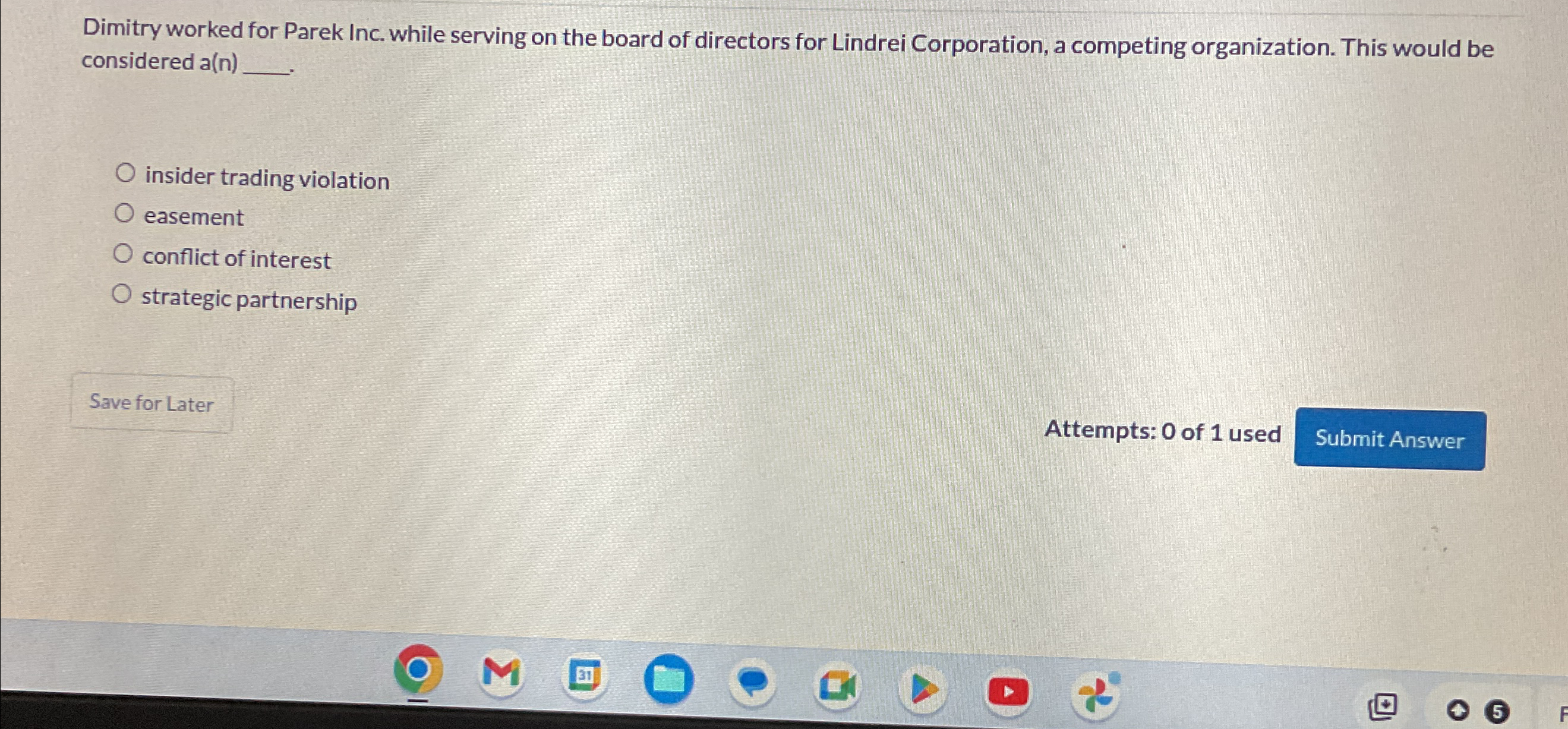  Dimitry worked for Parek Inc. while serving on the board of