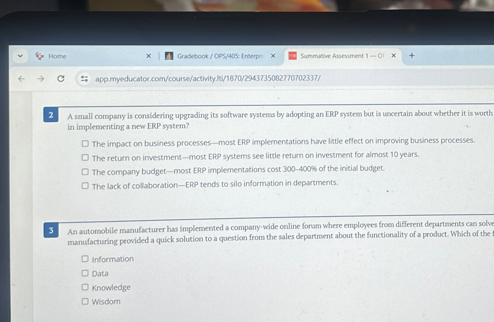  Home Gradebook / OPS/405: Enterpri: Summative Assessment 1- OF -- app.myeducator.com/course/activity.lti/1870/2943735082770702337/