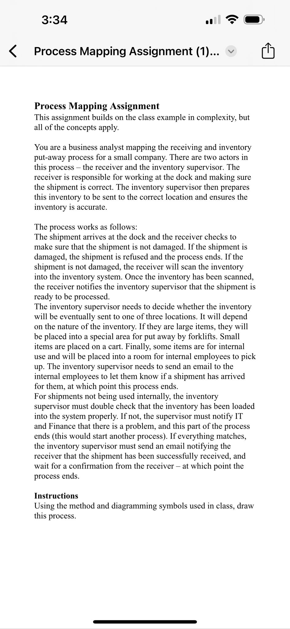  Process Mapping Assignment This assignment builds on the class example in