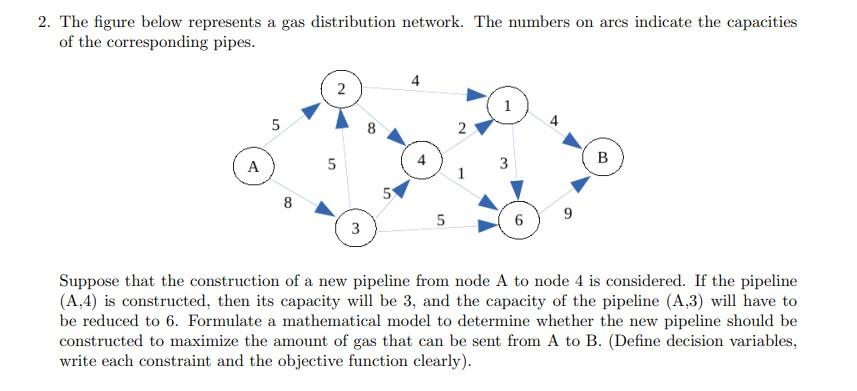  2. The figure below represents a gas distribution network. The numbers