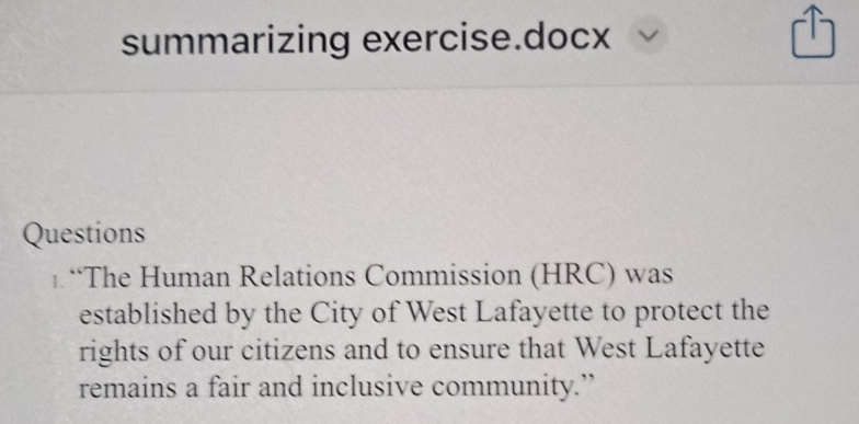  summarizing exercise.docx Questions "The Human Relations Commission (HRC) was established by