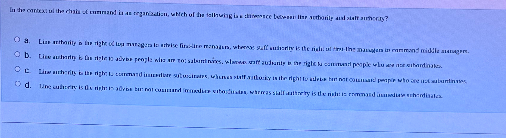  In the context of the chain of command in an organization,