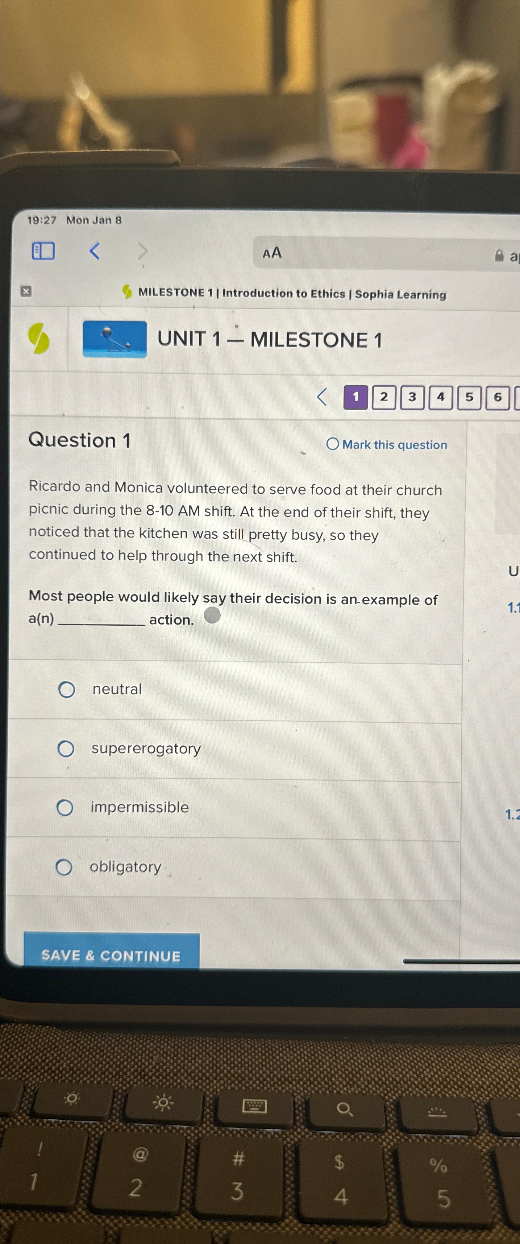  19:27 Mon Jan 8 AA MILESTONE 1| Introduction to Ethics |