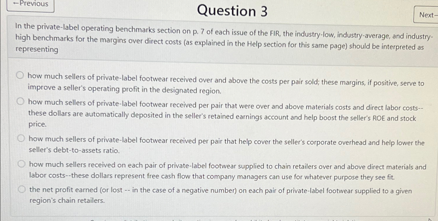  larr Previous Question 3 In the private-label operating benchmarks section on