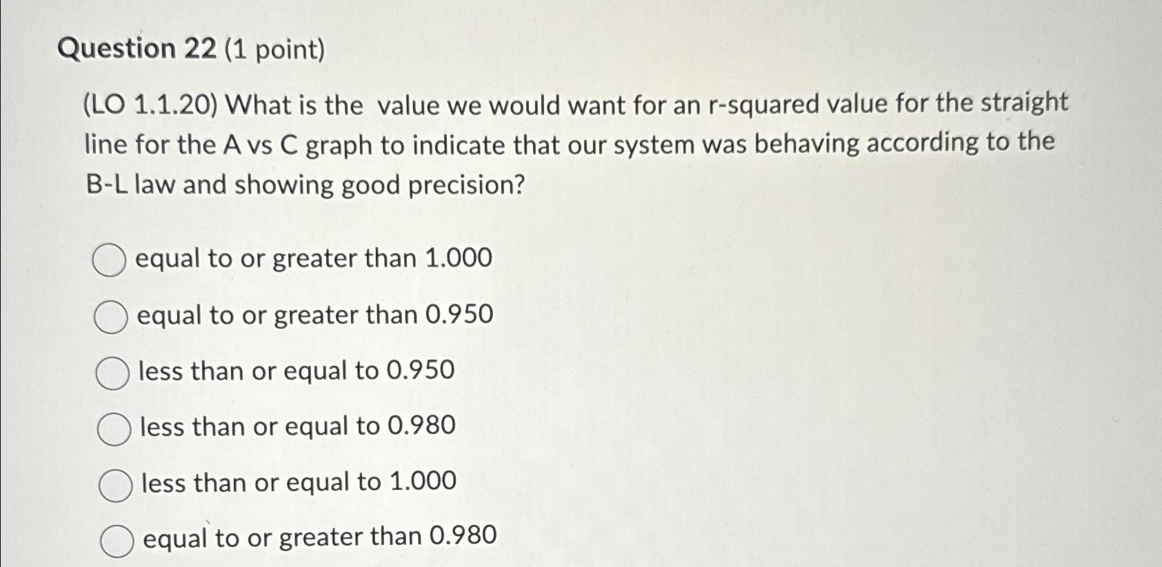 Question 22(1 point) (LO 1.1.20) What is the value we would