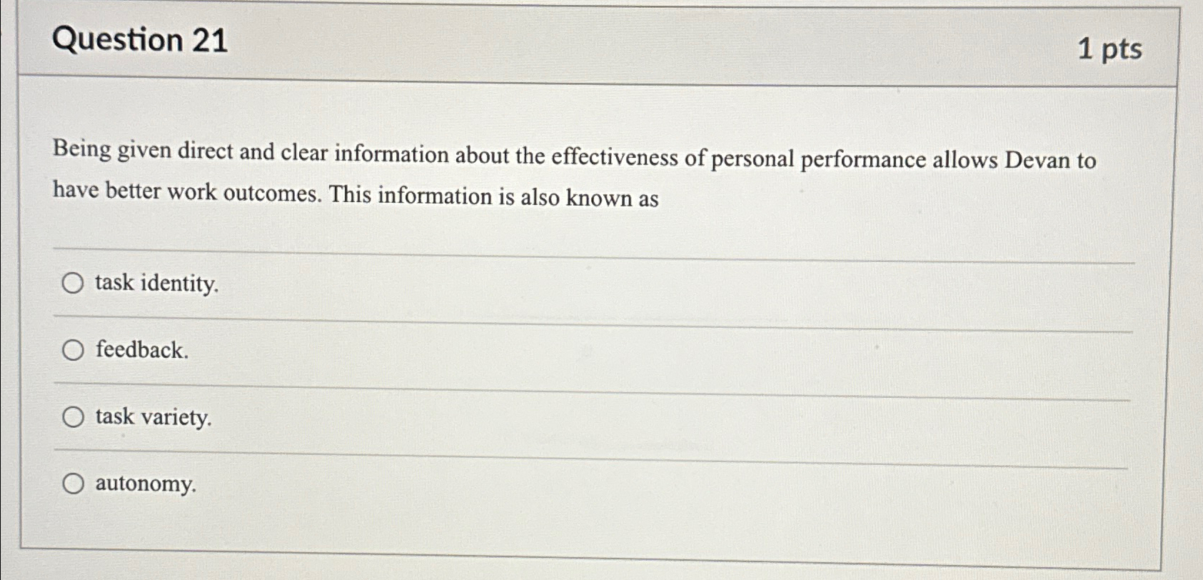  Question 21 1 pts Being given direct and clear information about