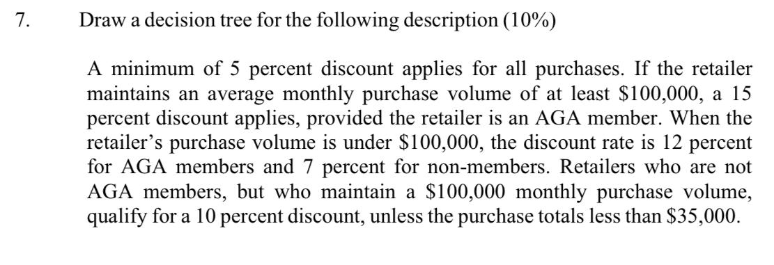  Draw a decision tree for the following description (10%) A minimum