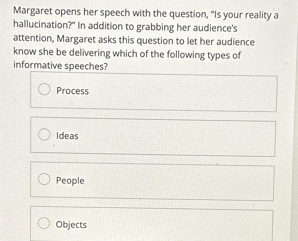  Margaret opens her speech with the question, "Is your reality a