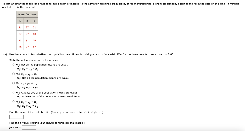 needed to mix the material. (a) Use these data to test