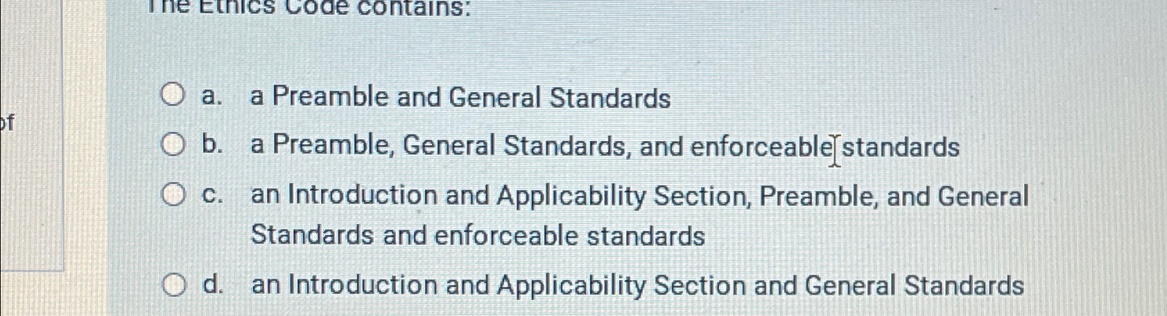  a. a Preamble and General Standards b. a Preamble, General Standards,