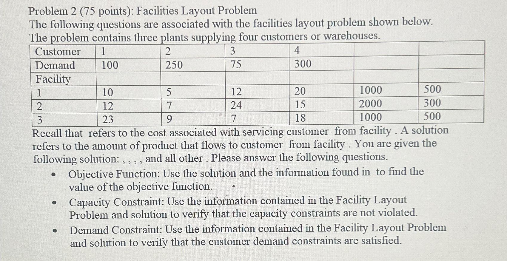  Problem 2(75 points): Facilities Layout Problem The following questions are associated