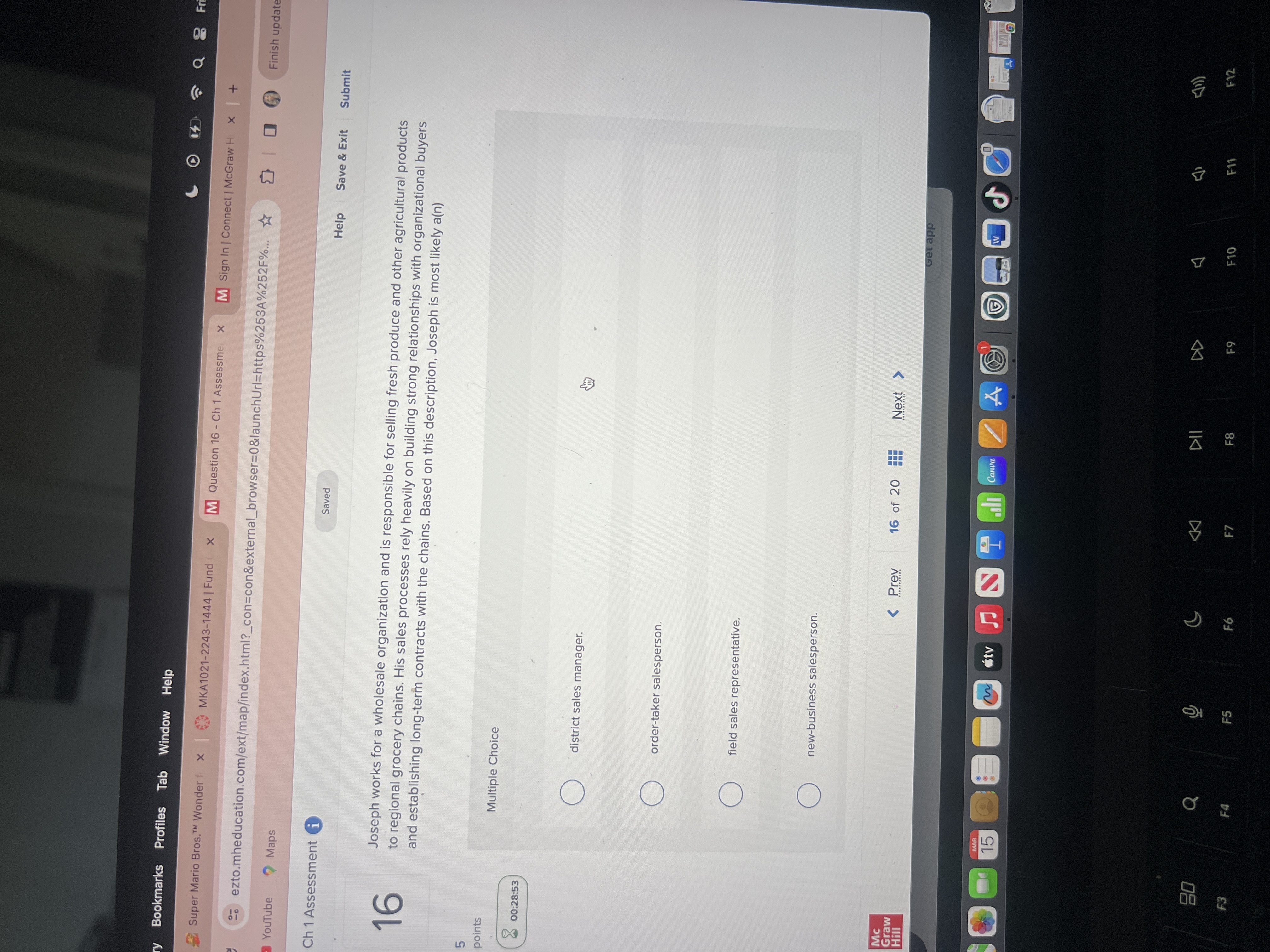  Ch 1 Assessment i Saved Help Save & Exit Submit 16