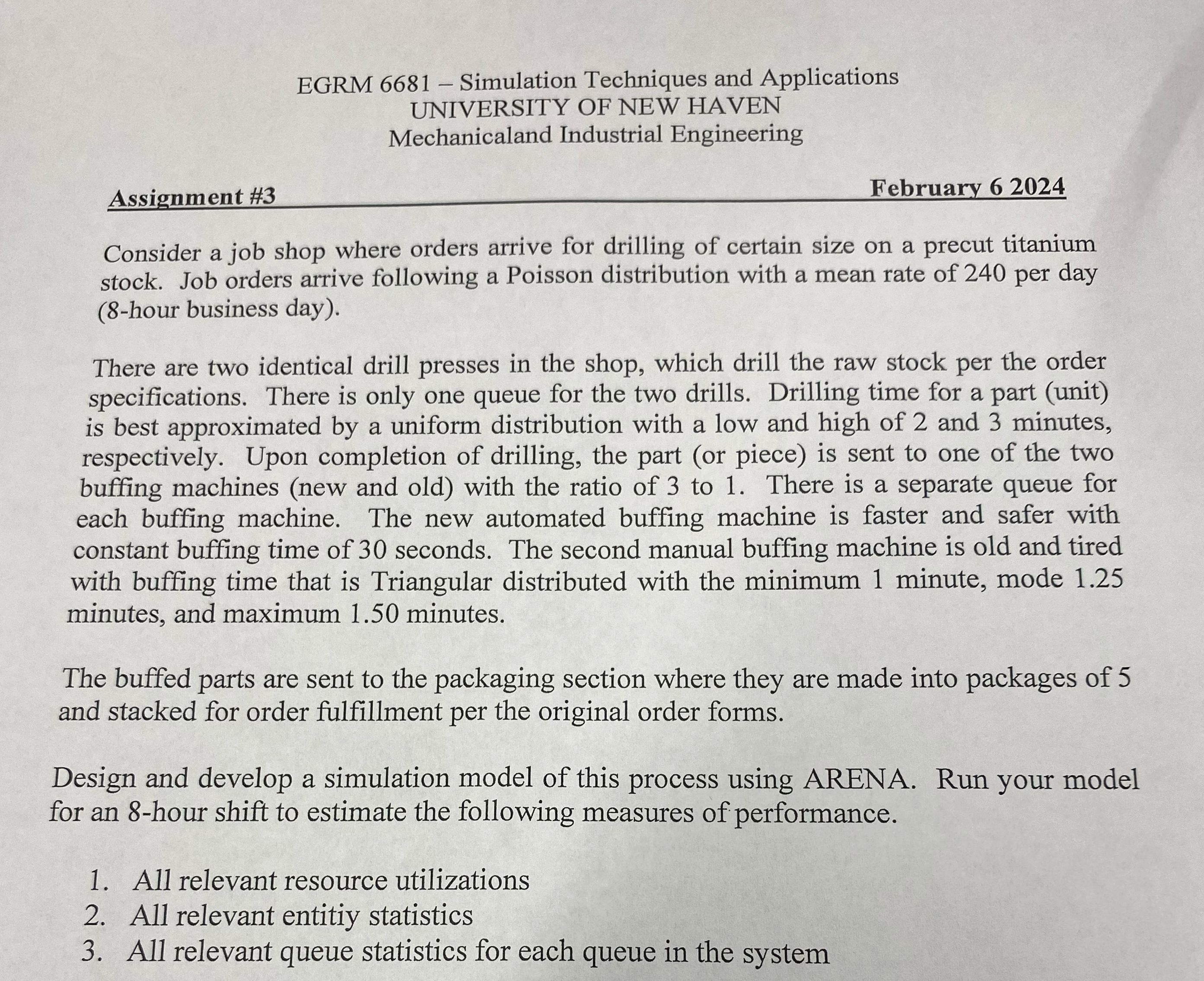 EGRM 6681- Simulation Techniques and Applications UNIVERSITY OF NEW HAVEN Mechanicaland