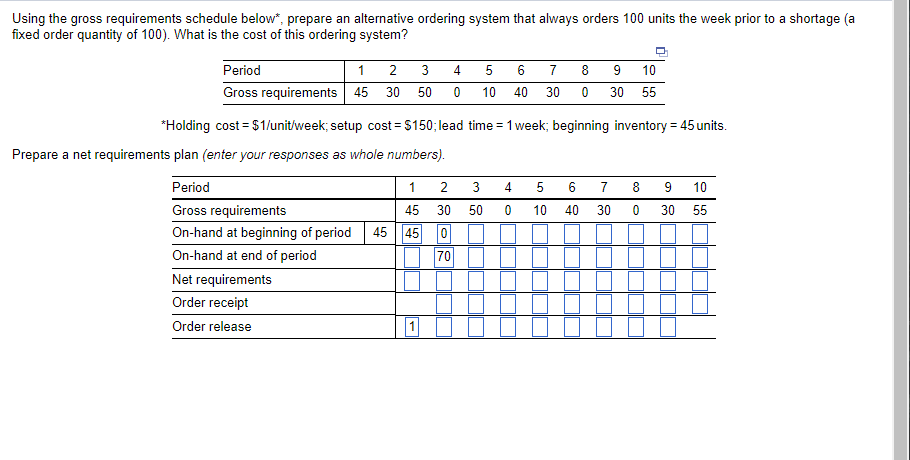  Using the gross requirements schedule below ?***, prepare an alternative ordering